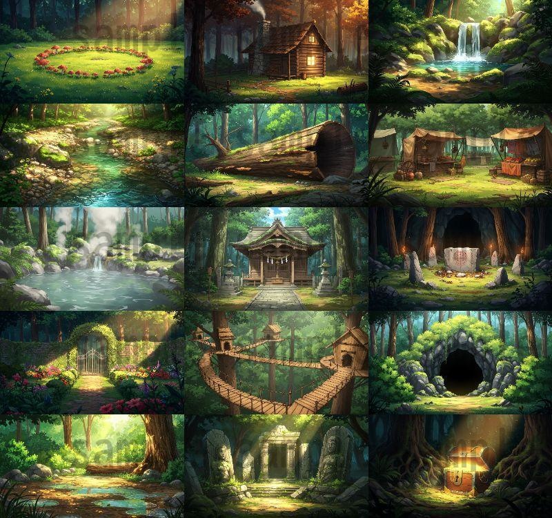 【41枚】ファンタジーRPG 森の背景イラスト【著作権フリー素材】TRPG/風景画/ゲーム