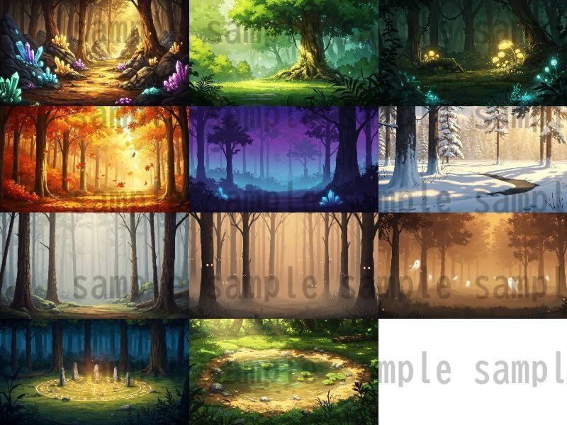 【41枚】ファンタジーRPG 森の背景イラスト【著作権フリー素材】TRPG/風景画/ゲーム