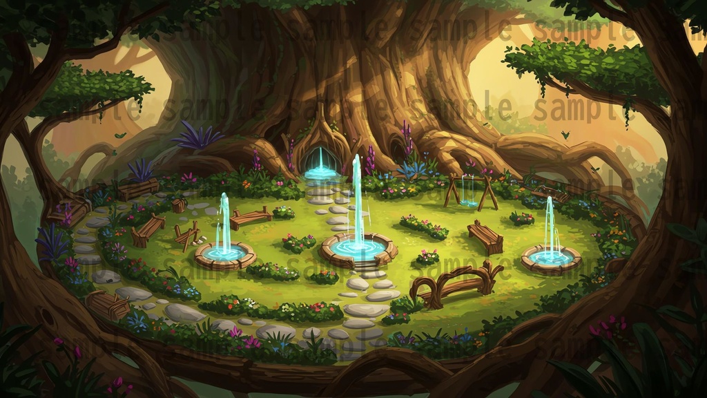 【168枚】世界樹と共生都市 ファンタジー背景イラスト【著作権フリー素材】TRPGや動画・表紙などに!