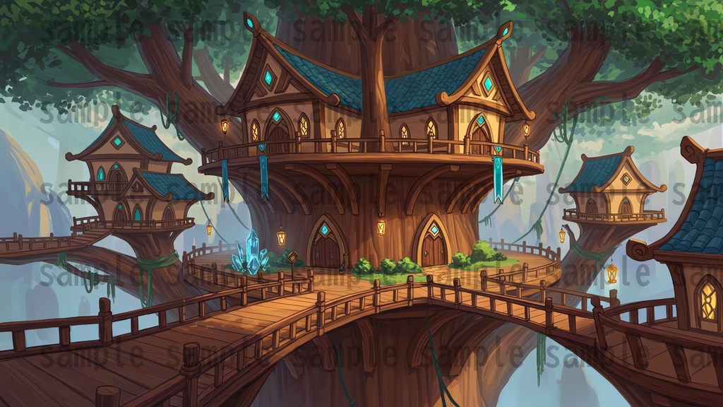 【168枚】世界樹と共生都市 ファンタジー背景イラスト【著作権フリー素材】TRPGや動画・表紙などに!