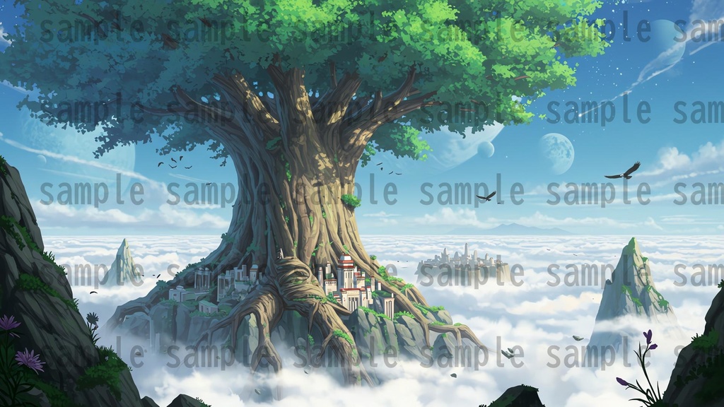 【168枚】世界樹と共生都市 ファンタジー背景イラスト【著作権フリー素材】TRPGや動画・表紙などに!