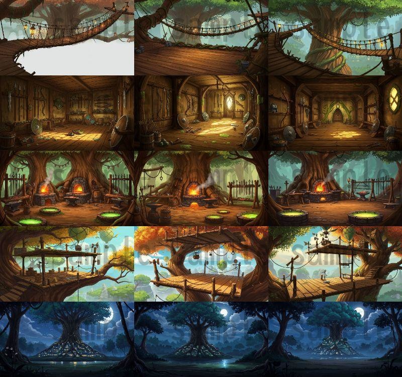 【168枚】世界樹と共生都市 ファンタジー背景イラスト【著作権フリー素材】TRPGや動画・表紙などに!