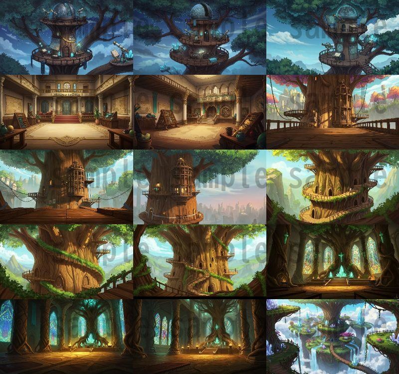 【168枚】世界樹と共生都市 ファンタジー背景イラスト【著作権フリー素材】TRPGや動画・表紙などに!