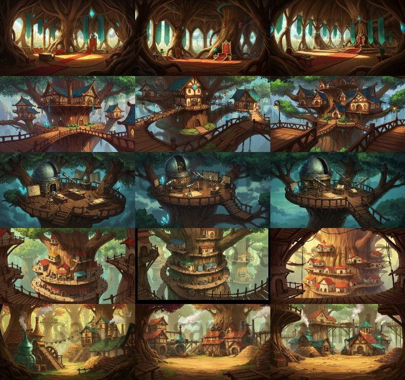 【168枚】世界樹と共生都市 ファンタジー背景イラスト【著作権フリー素材】TRPGや動画・表紙などに!