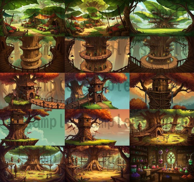 【168枚】世界樹と共生都市 ファンタジー背景イラスト【著作権フリー素材】TRPGや動画・表紙などに!