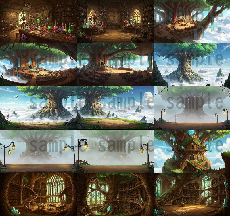 【168枚】世界樹と共生都市 ファンタジー背景イラスト【著作権フリー素材】TRPGや動画・表紙などに!