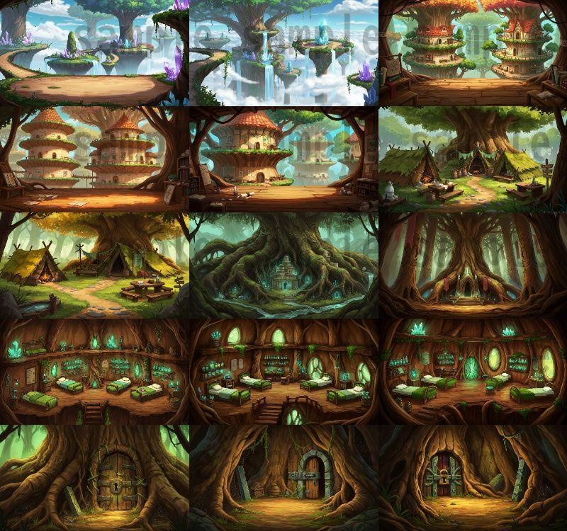 【168枚】世界樹と共生都市 ファンタジー背景イラスト【著作権フリー素材】TRPGや動画・表紙などに!