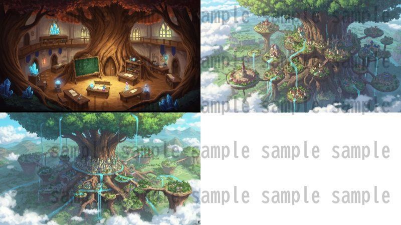 【168枚】世界樹と共生都市 ファンタジー背景イラスト【著作権フリー素材】TRPGや動画・表紙などに!
