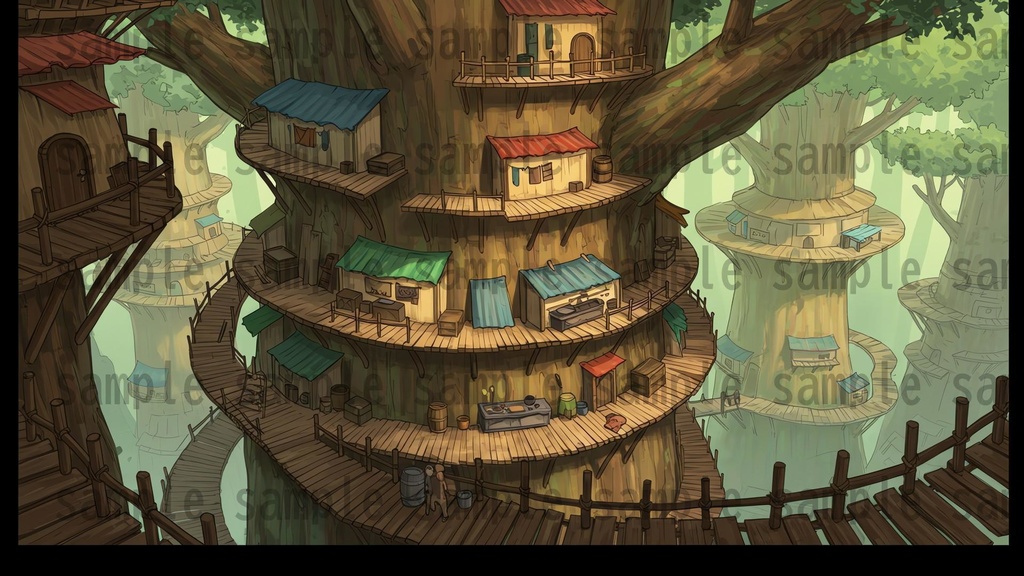 【168枚】世界樹と共生都市 ファンタジー背景イラスト【著作権フリー素材】TRPGや動画・表紙などに!