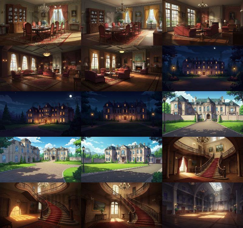 【230枚】豪邸屋敷の背景イラスト【著作権フリー素材】動画・TRPG背景画像