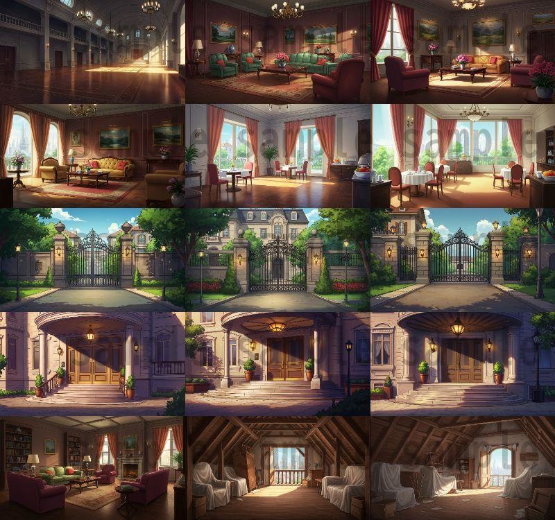 【230枚】豪邸屋敷の背景イラスト【著作権フリー素材】動画・TRPG背景画像