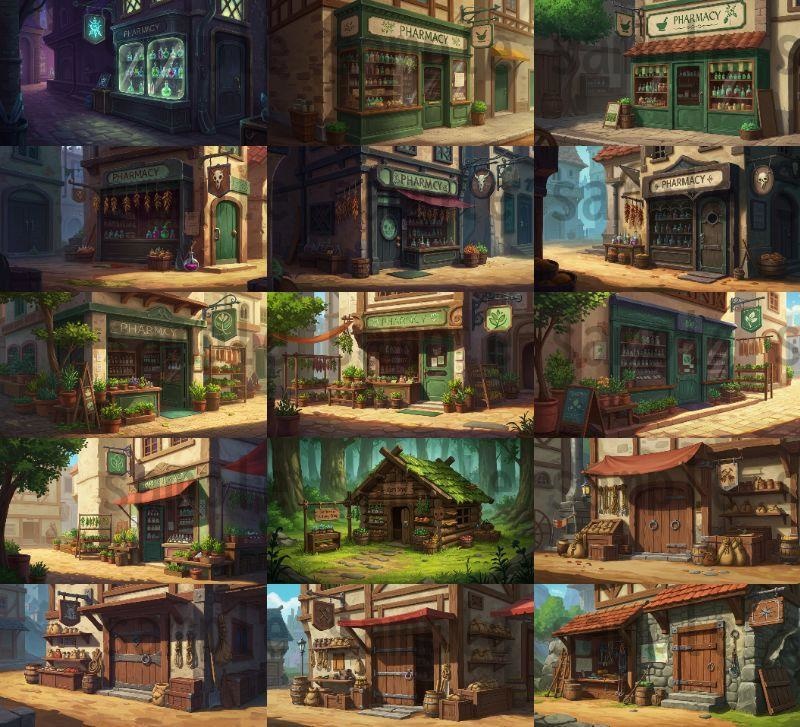 【180枚】ファンタジーRPG 店舗外観背景イラスト【著作権フリー素材】TRPG・動画/画像素材