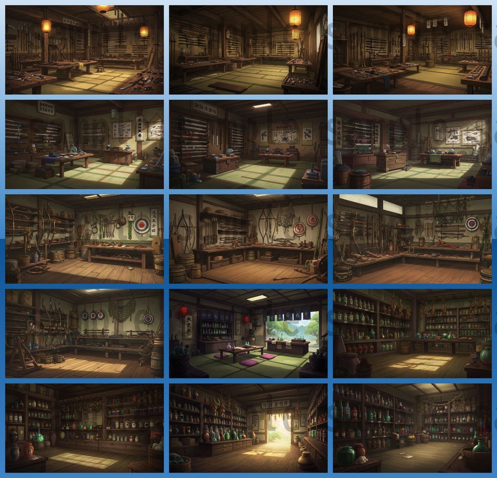 【226枚】日本の戦国時代RPG 店内風景 背景イラスト【著作権フリー素材】