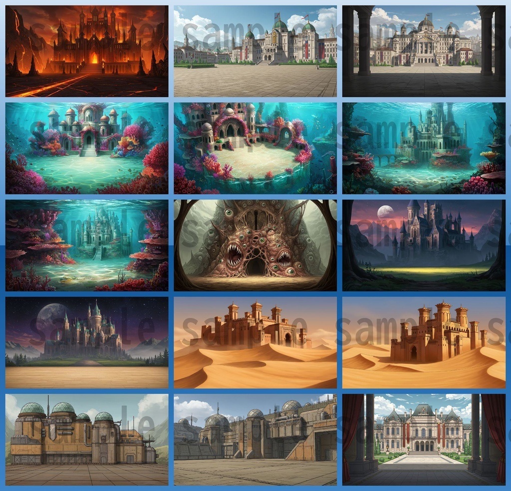 【68種類/112枚】城・宮殿の外観 背景イラスト【著作権フリー素材】