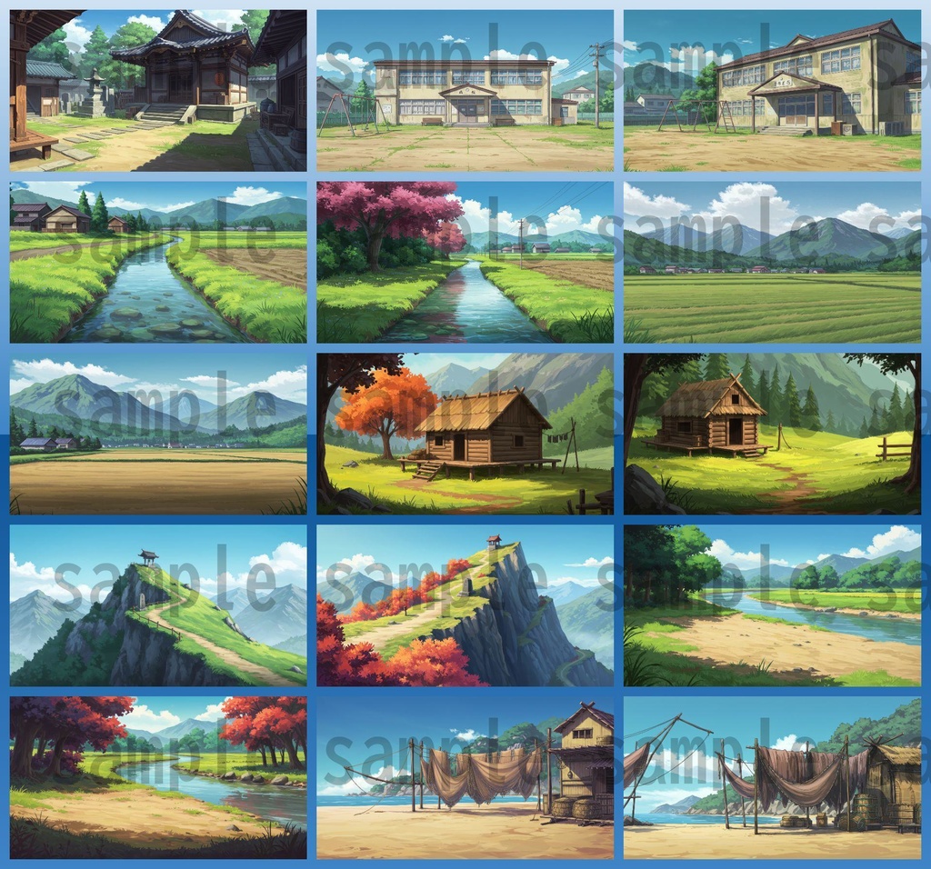 【155枚】日本の田舎の風景 背景イラスト【著作権フリー素材】風景画像