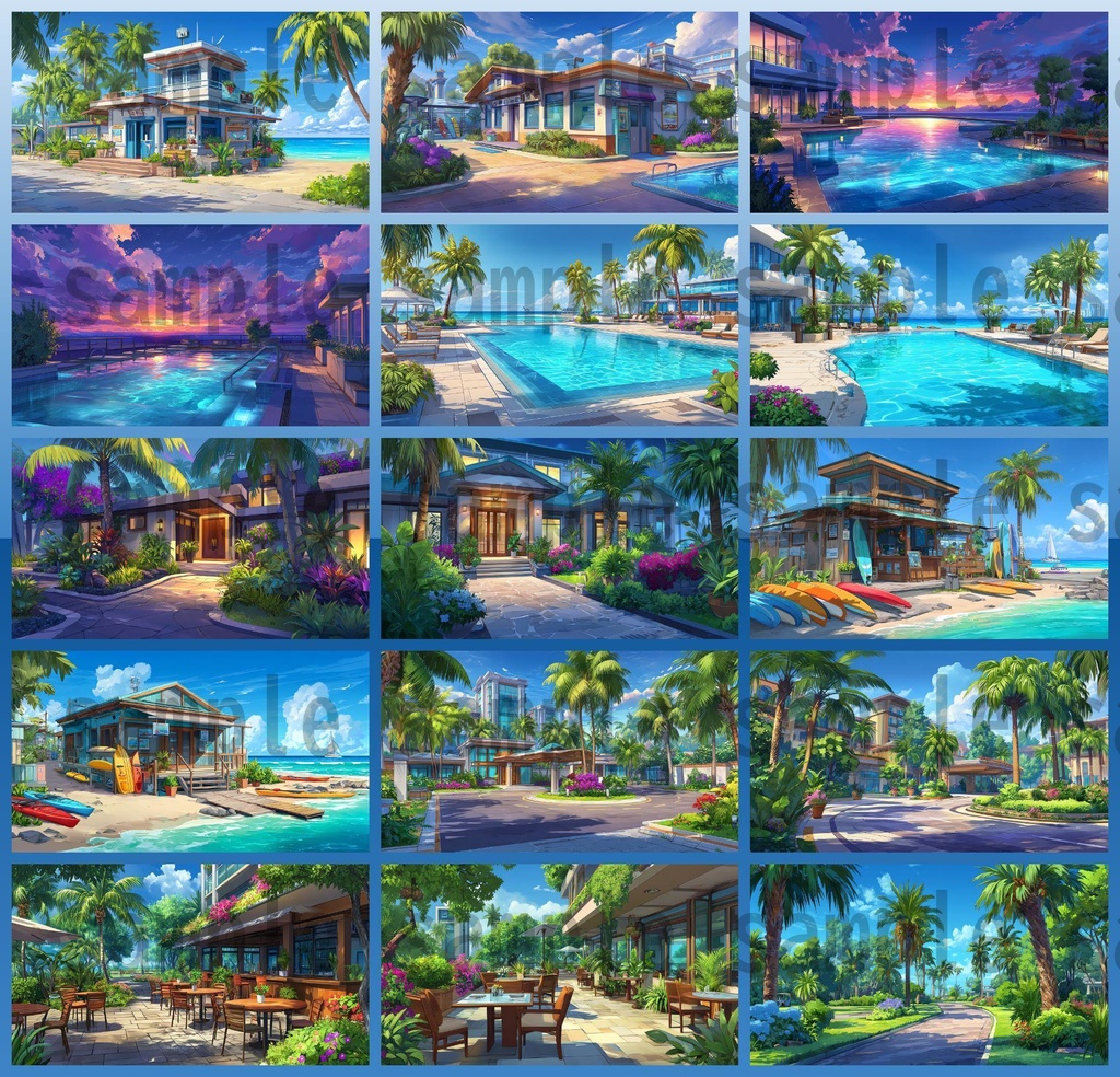 【194枚】リゾート地の風景 背景イラスト【著作権フリー素材】動画・TRPG背景画像