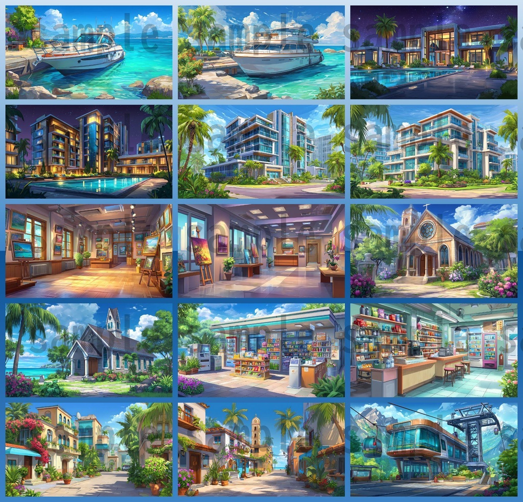 【194枚】リゾート地の風景 背景イラスト【著作権フリー素材】動画・TRPG背景画像