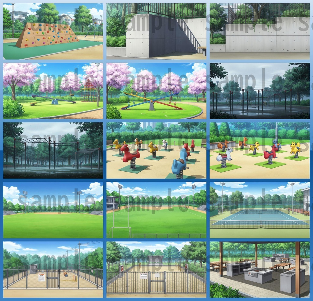 【161枚】公園の風景 背景イラスト【著作権フリー素材/ゲーム・動画背景素材】