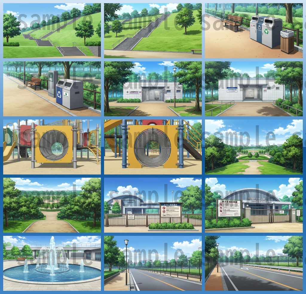 【161枚】公園の風景 背景イラスト【著作権フリー素材/ゲーム・動画背景素材】