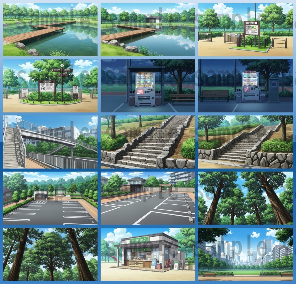 【161枚】公園の風景 背景イラスト【著作権フリー素材/ゲーム・動画背景素材】