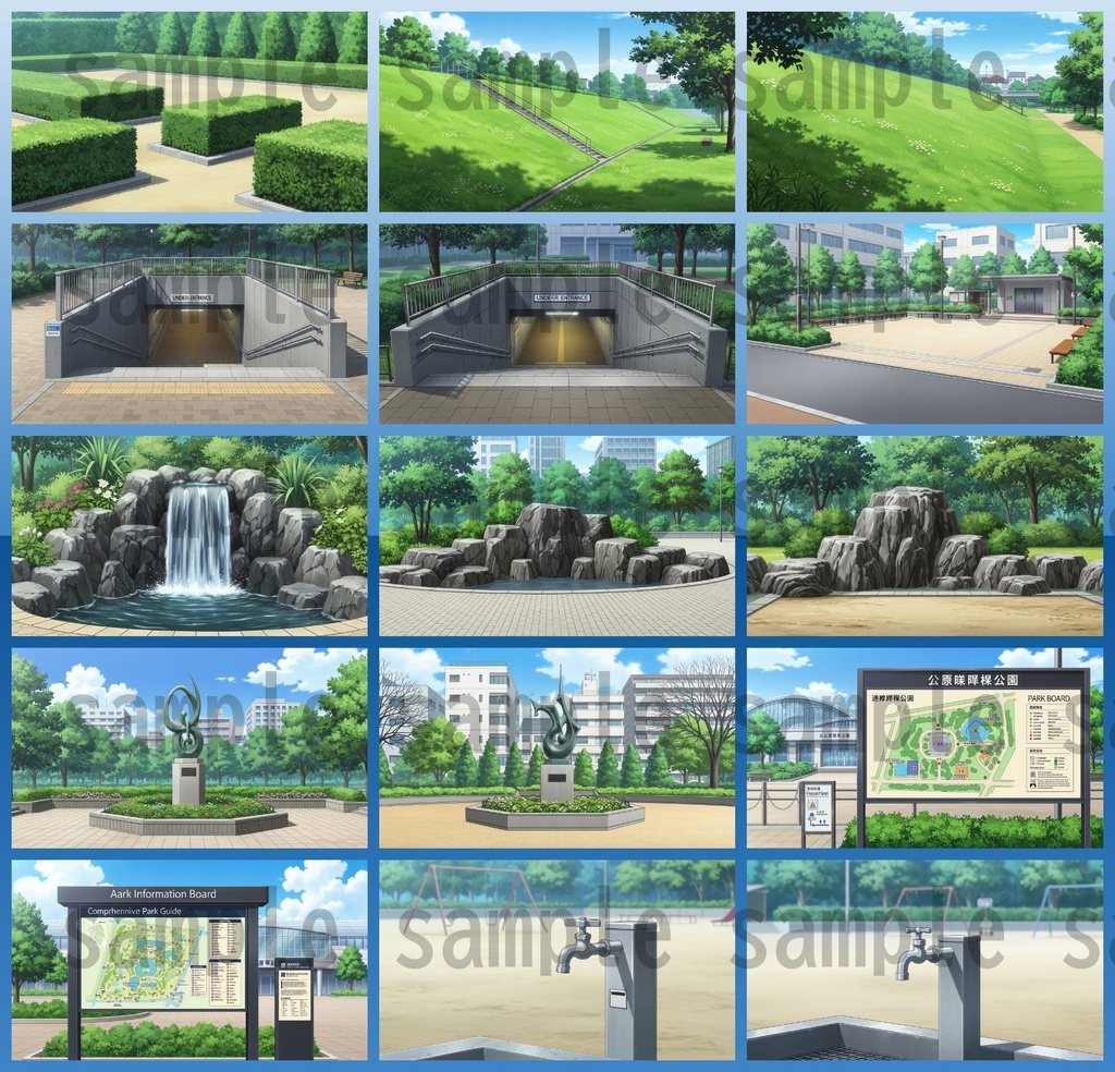 【161枚】公園の風景 背景イラスト【著作権フリー素材/ゲーム・動画背景素材】