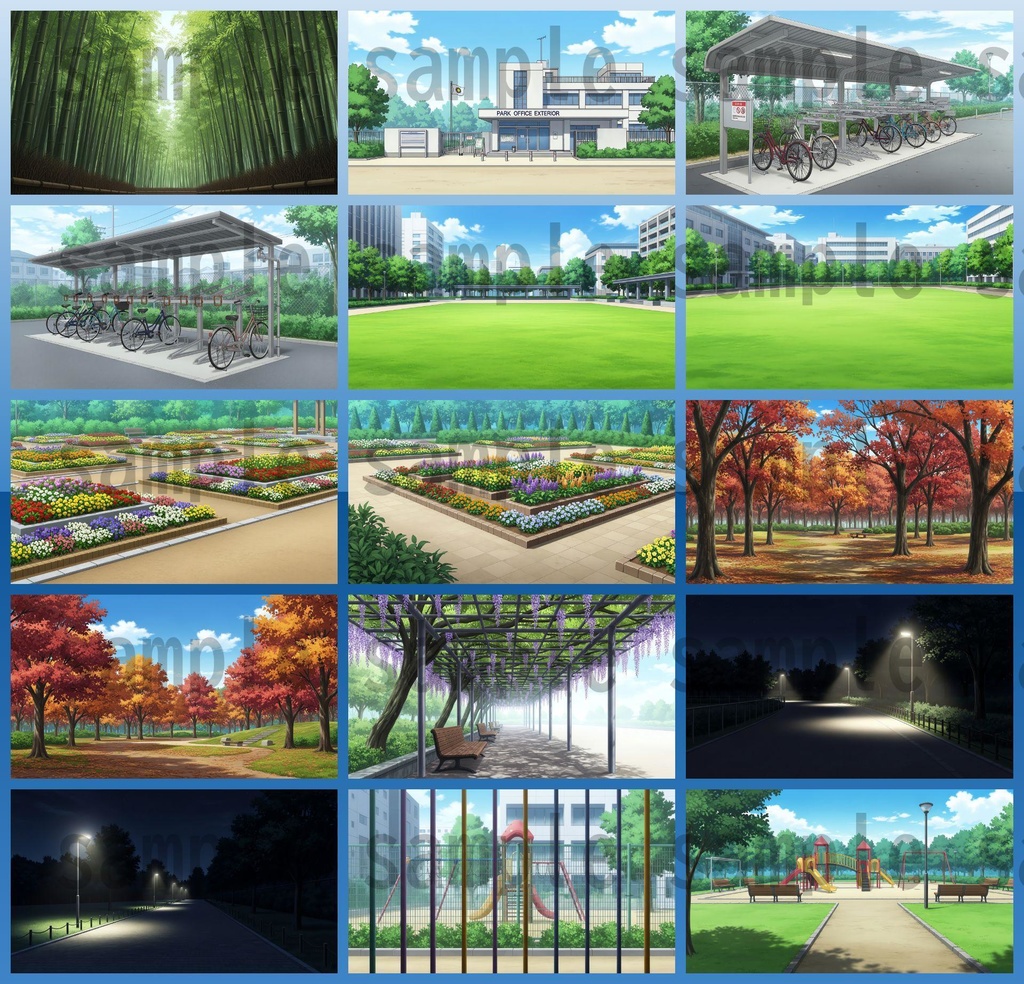 【161枚】公園の風景 背景イラスト【著作権フリー素材/ゲーム・動画背景素材】