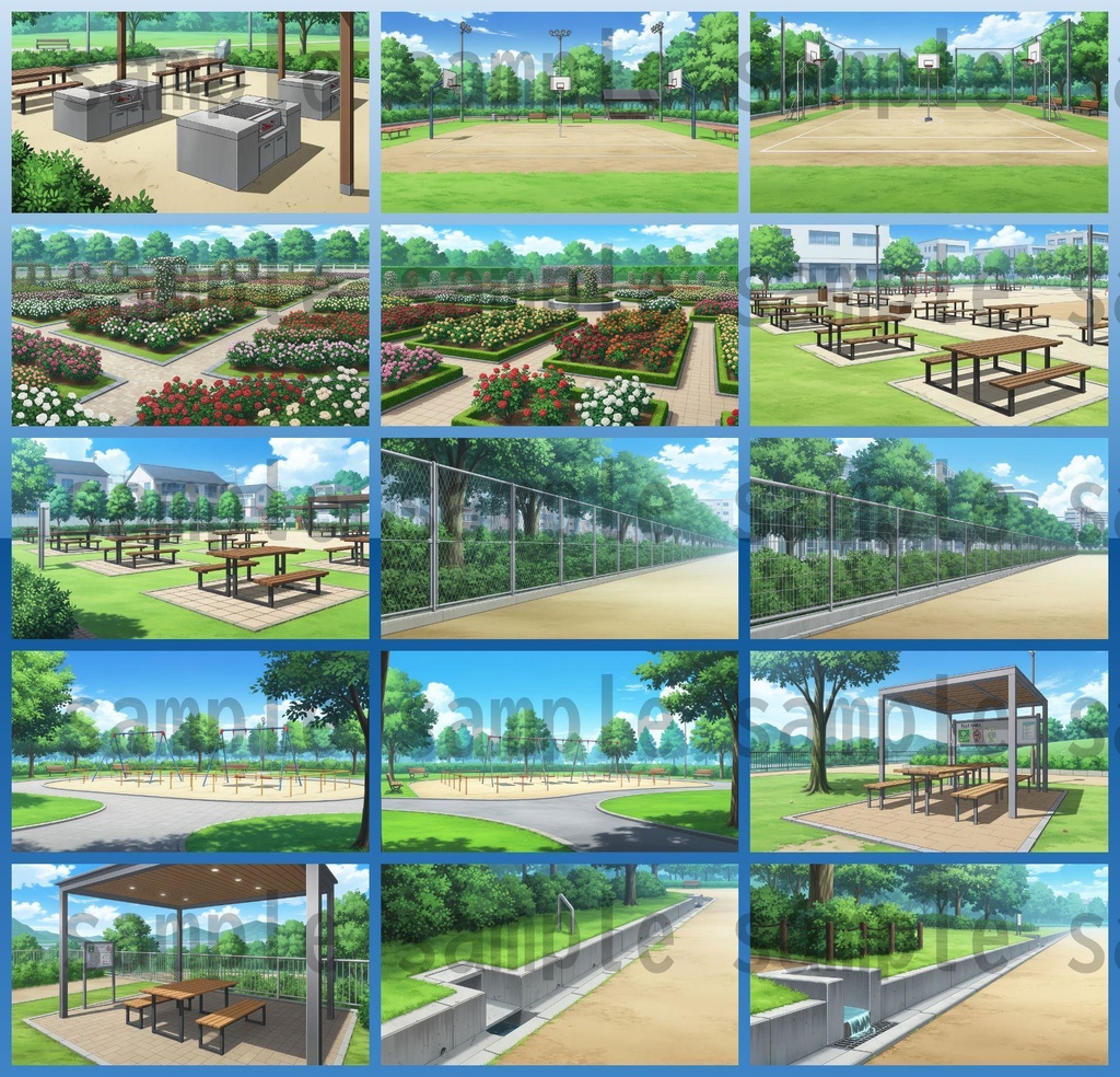 【161枚】公園の風景 背景イラスト【著作権フリー素材/ゲーム・動画背景素材】