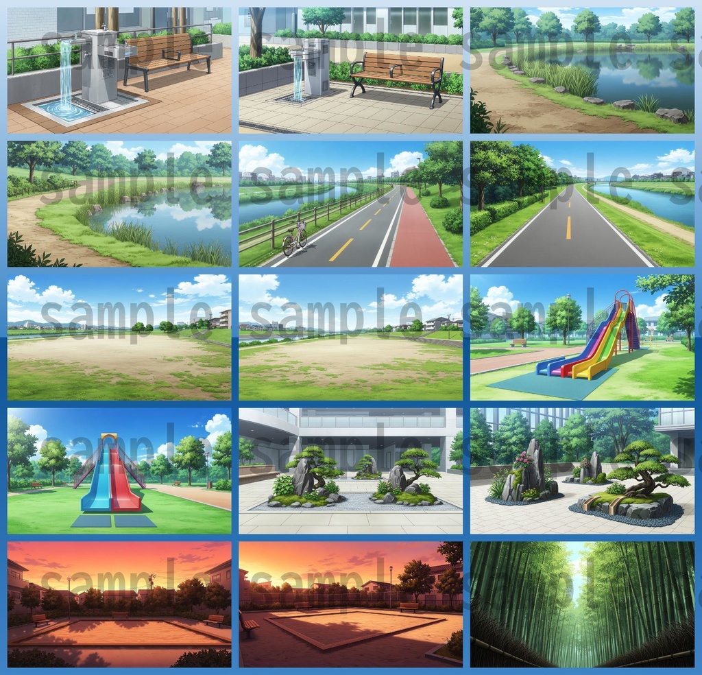 【161枚】公園の風景 背景イラスト【著作権フリー素材/ゲーム・動画背景素材】