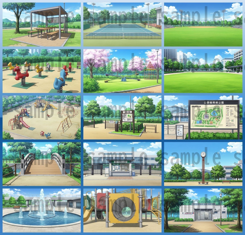 【161枚】公園の風景 背景イラスト【著作権フリー素材/ゲーム・動画背景素材】