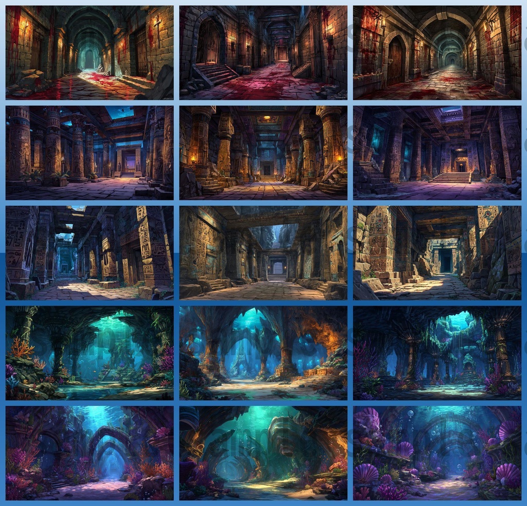 【234枚】ダンジョン・洞窟の風景 背景イラスト【著作権フリー素材/ファンタジー洞窟内画像】