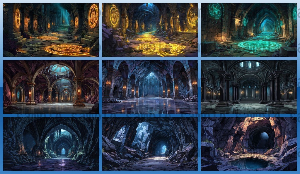 【234枚】ダンジョン・洞窟の風景 背景イラスト【著作権フリー素材/ファンタジー洞窟内画像】