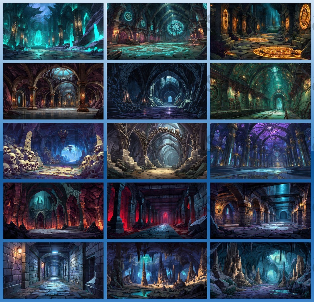 【234枚】ダンジョン・洞窟の風景 背景イラスト【著作権フリー素材/ファンタジー洞窟内画像】