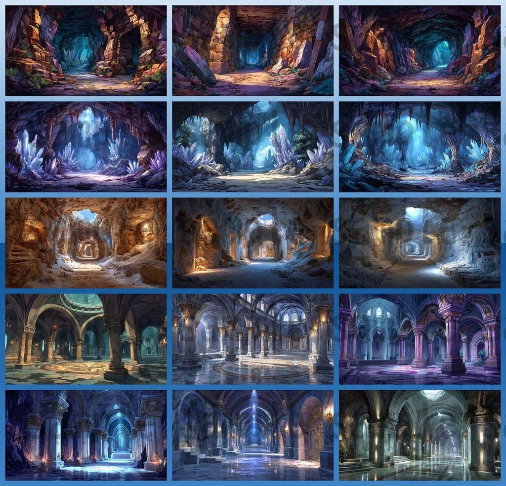 【234枚】ダンジョン・洞窟の風景 背景イラスト【著作権フリー素材/ファンタジー洞窟内画像】