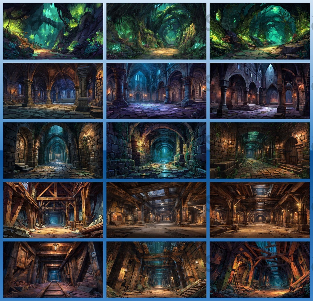 【234枚】ダンジョン・洞窟の風景 背景イラスト【著作権フリー素材/ファンタジー洞窟内画像】