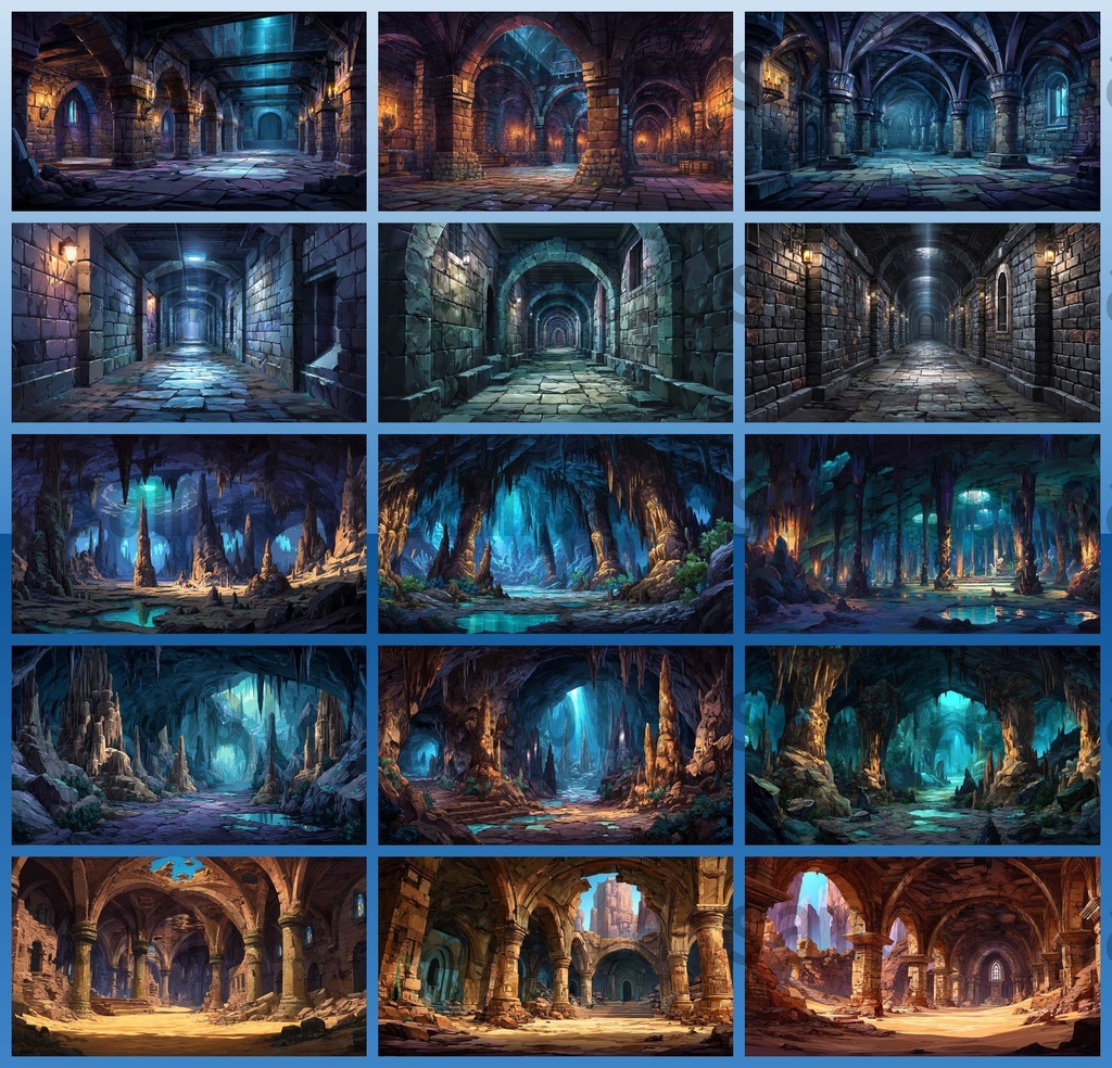 【234枚】ダンジョン・洞窟の風景 背景イラスト【著作権フリー素材/ファンタジー洞窟内画像】