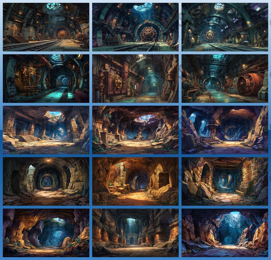 【234枚】ダンジョン・洞窟の風景 背景イラスト【著作権フリー素材/ファンタジー洞窟内画像】