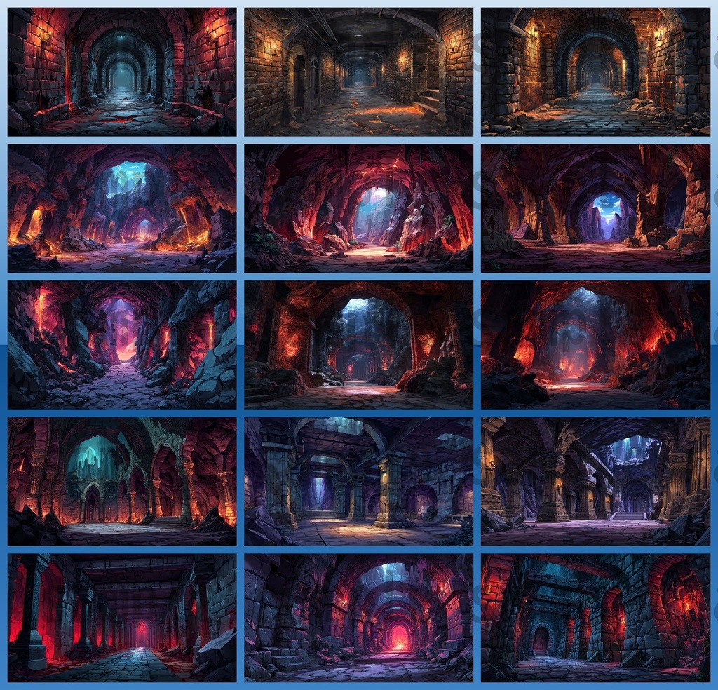 【234枚】ダンジョン・洞窟の風景 背景イラスト【著作権フリー素材/ファンタジー洞窟内画像】