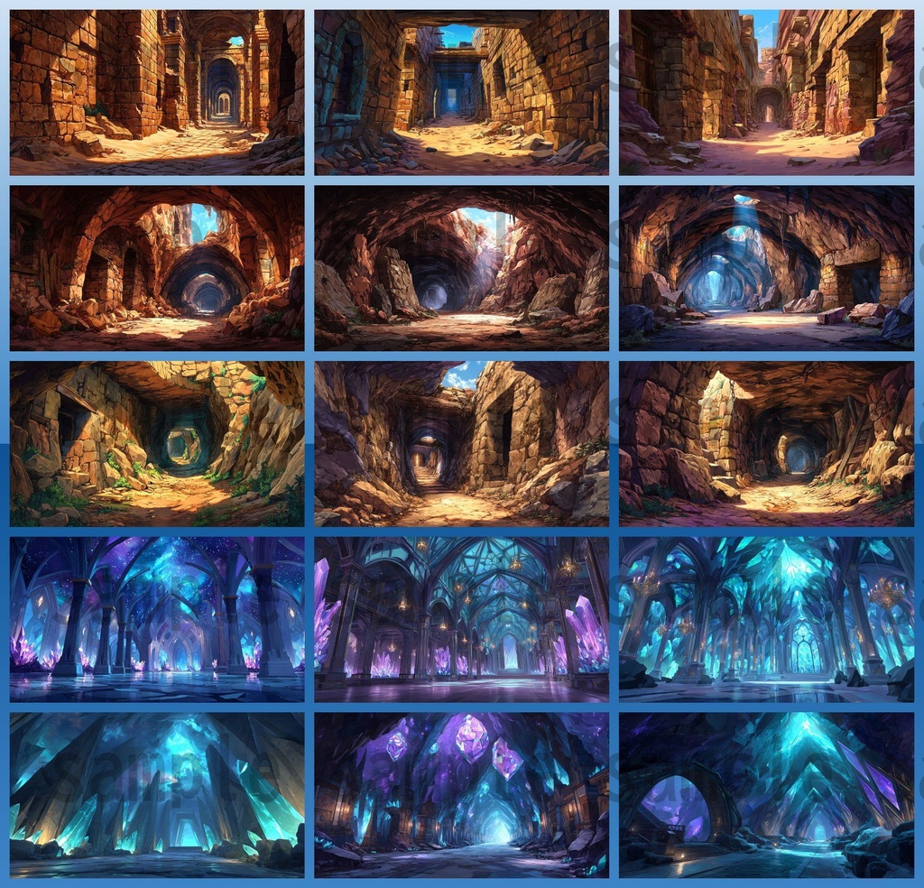 【234枚】ダンジョン・洞窟の風景 背景イラスト【著作権フリー素材/ファンタジー洞窟内画像】