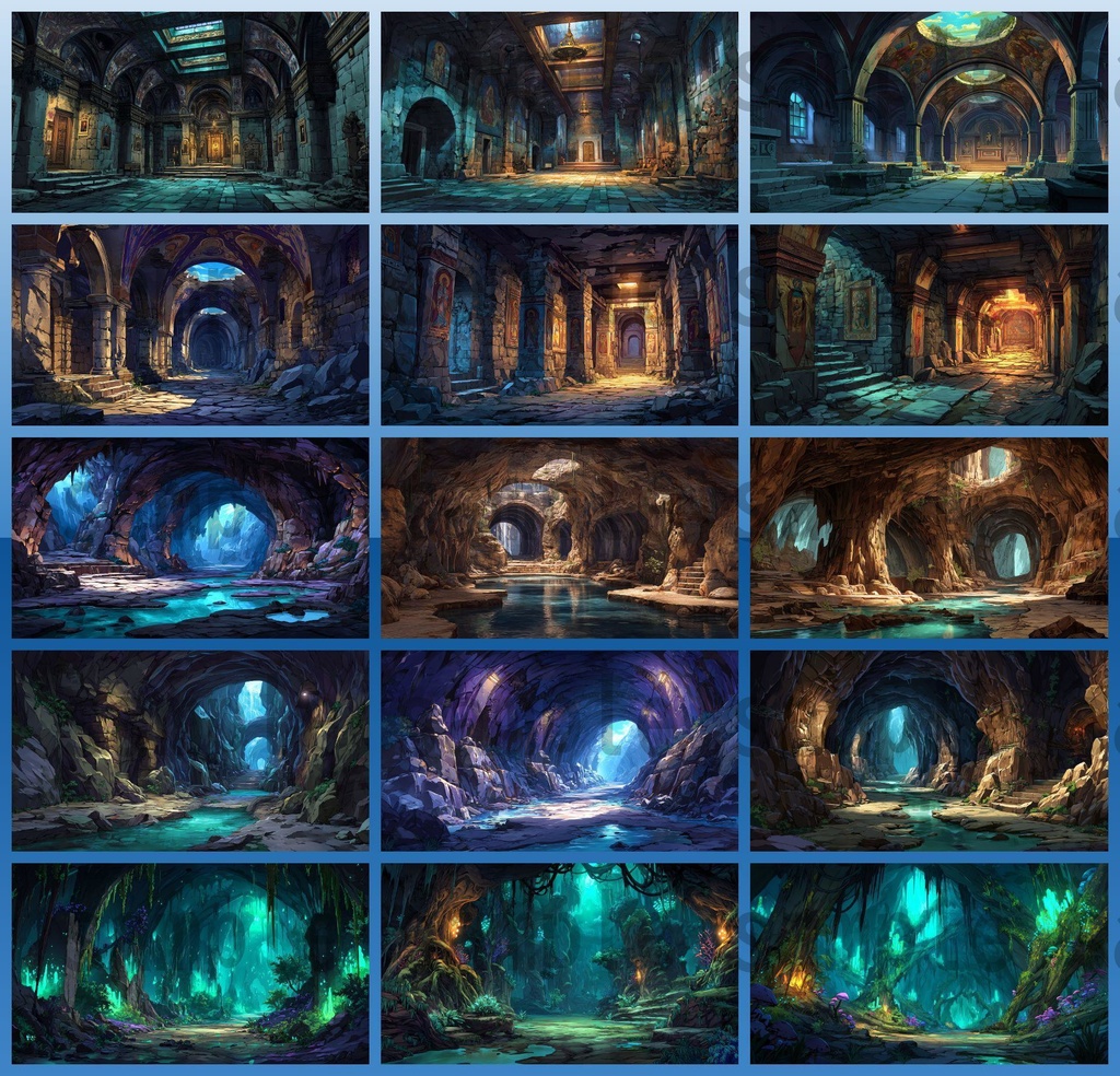 【234枚】ダンジョン・洞窟の風景 背景イラスト【著作権フリー素材/ファンタジー洞窟内画像】