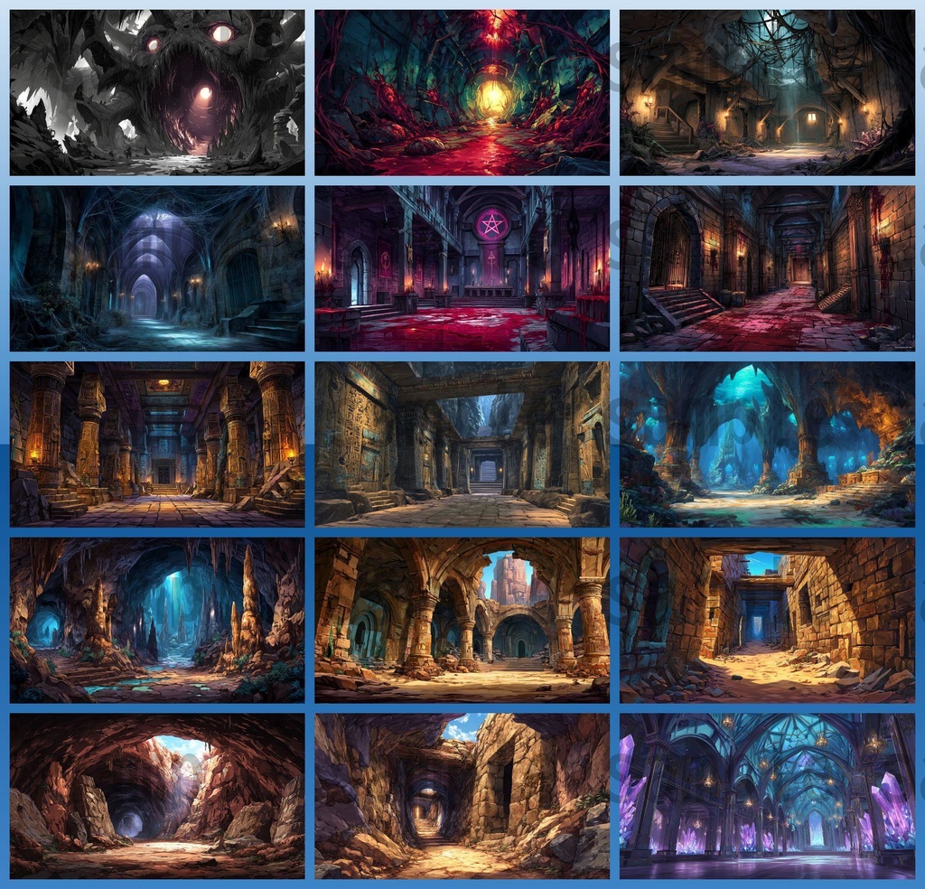 【234枚】ダンジョン・洞窟の風景 背景イラスト【著作権フリー素材/ファンタジー洞窟内画像】