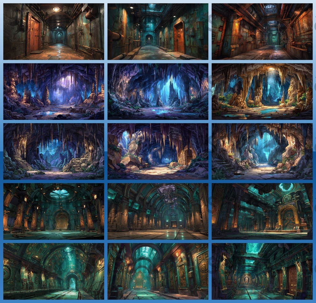 【234枚】ダンジョン・洞窟の風景 背景イラスト【著作権フリー素材/ファンタジー洞窟内画像】