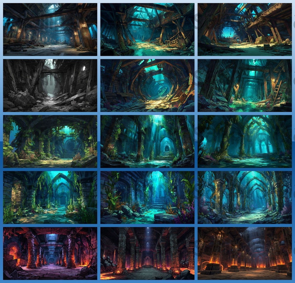 【234枚】ダンジョン・洞窟の風景 背景イラスト【著作権フリー素材/ファンタジー洞窟内画像】