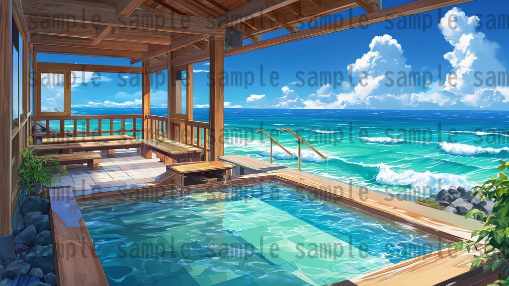 【120種/360枚】露天風呂の風景イラスト 季節・時間帯別【著作権フリー素材】春夏秋冬・昼・夕・夜の背景画