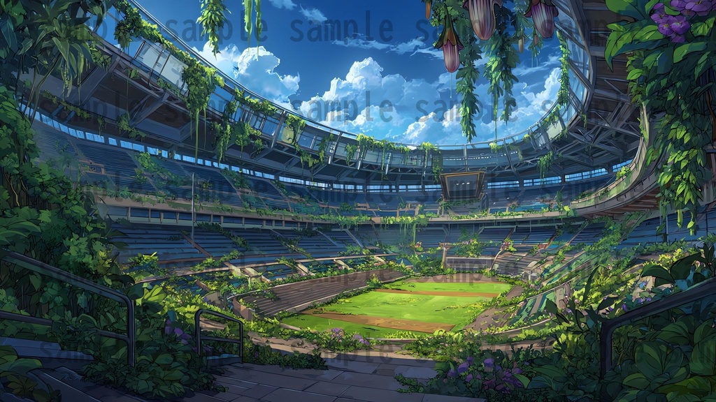 【155枚】ディストピア 植物支配都市~緑に呑まれた街~ 背景イラスト【著作権フリー素材】終末世界風景