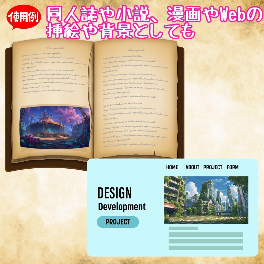 【155枚】ディストピア 植物支配都市~緑に呑まれた街~ 背景イラスト【著作権フリー素材】終末世界風景