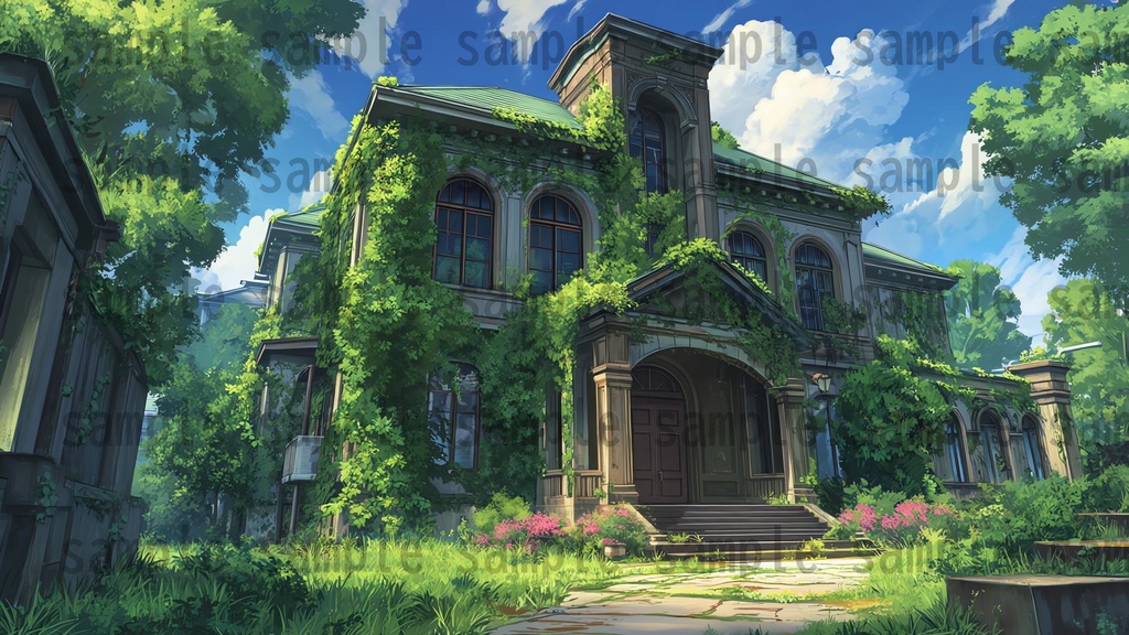 【155枚】ディストピア 植物支配都市~緑に呑まれた街~ 背景イラスト【著作権フリー素材】終末世界風景