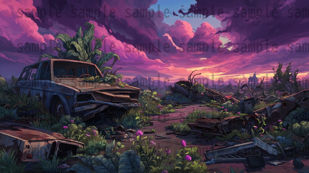 【155枚】ディストピア 植物支配都市~緑に呑まれた街~ 背景イラスト【著作権フリー素材】終末世界風景