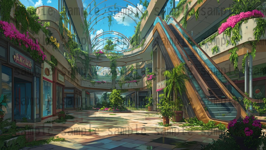 【155枚】ディストピア 植物支配都市~緑に呑まれた街~ 背景イラスト【著作権フリー素材】終末世界風景