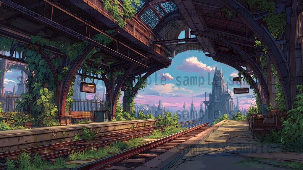 【155枚】ディストピア 植物支配都市~緑に呑まれた街~ 背景イラスト【著作権フリー素材】終末世界風景