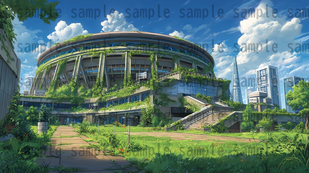 【155枚】ディストピア 植物支配都市~緑に呑まれた街~ 背景イラスト【著作権フリー素材】終末世界風景